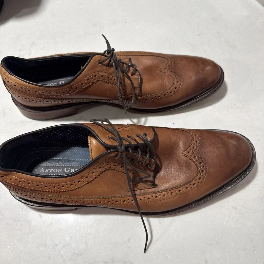 Aston Grey Lovorwen 1009219 Wingtip Oxford Dress Shoes Brown Leather Size 11